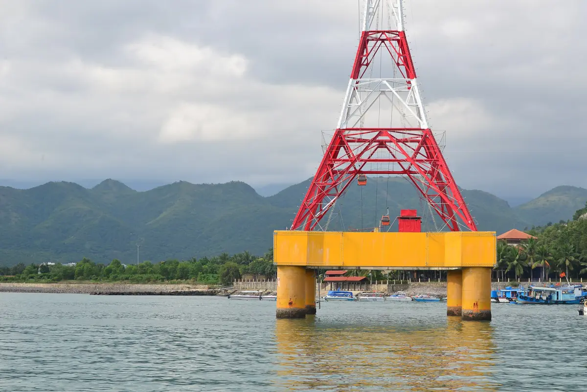 A cable car tower in the sea off Nha Trang